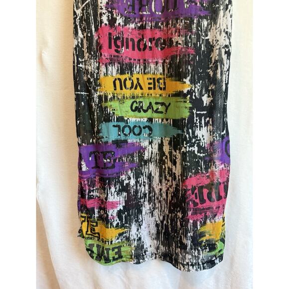Vintage NYC Womens Y2K Mesh Graffiti Midi Top Size S Club Cyber Art Rave Grunge - Picture 13 of 13